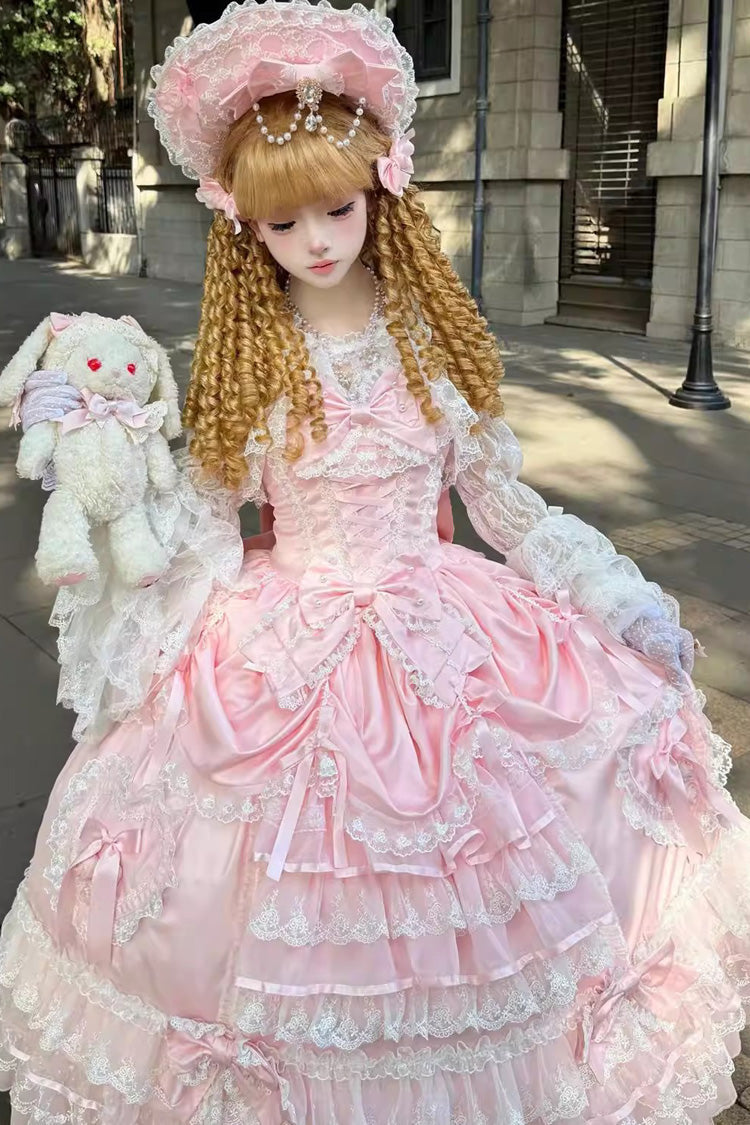 Lolita Jumper Skirt - Ode Of The Curtain, Pink, Bow Detail, Lace Trim, Ruffled - additional product view 5