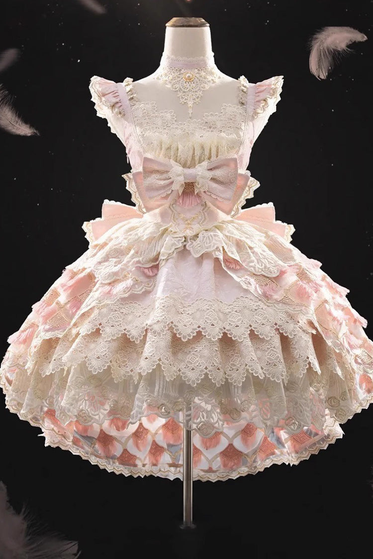 Lolita Jumper Skirt - Peacock Feather, Pink, Ruffled, Layered, Sweet Style - additional product view 3