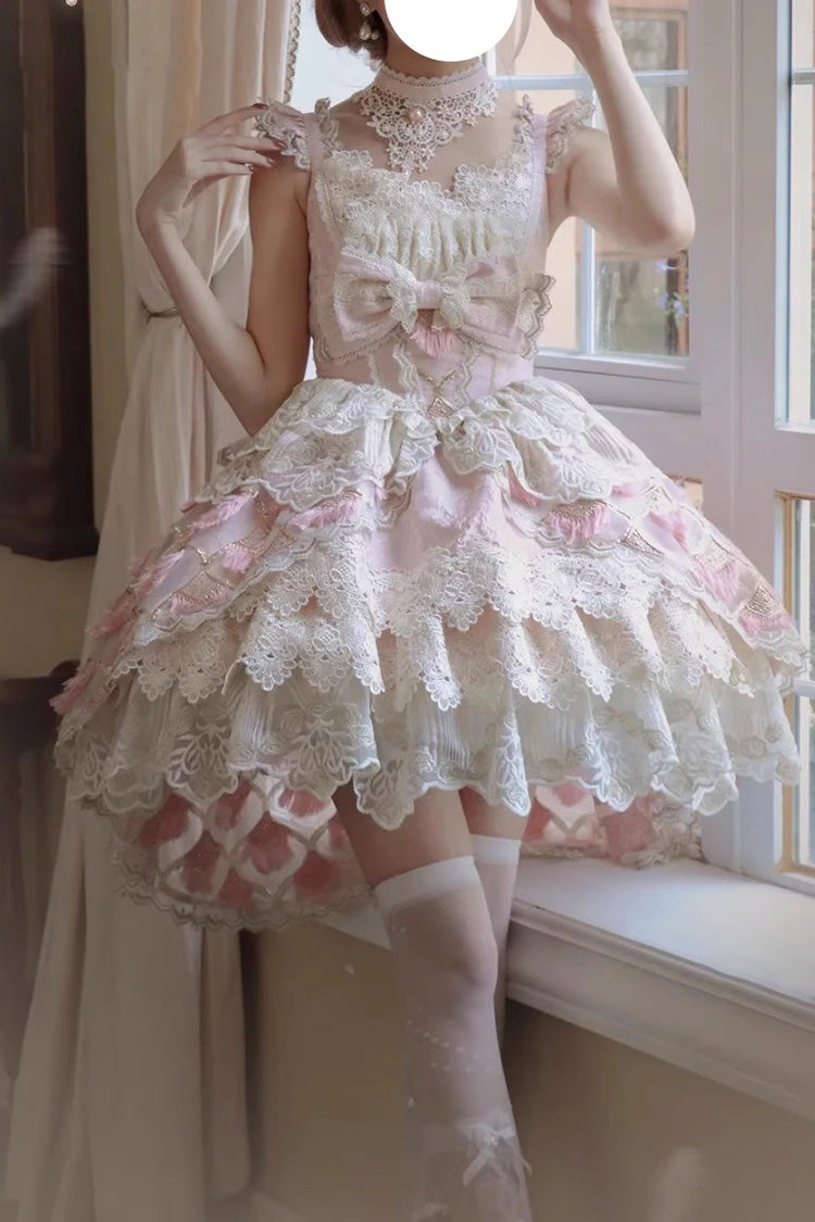 Lolita Jumper Skirt - Peacock Feather, Pink, Ruffled, Layered, Sweet Style - additional product view 4