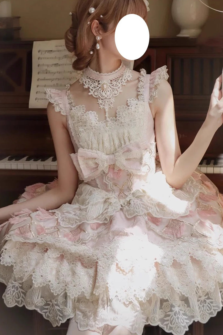 Lolita Jumper Skirt - Peacock Feather, Pink, Ruffled, Layered, Sweet Style - additional product view 5