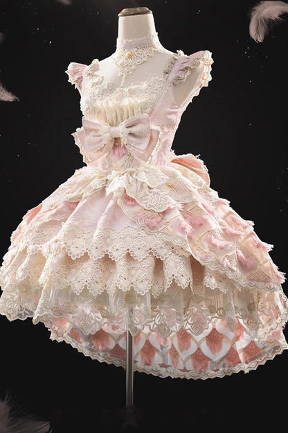 Lolita Jumper Skirt - Peacock Feather, Pink, Ruffled, Layered, Sweet Style - additional product view 8