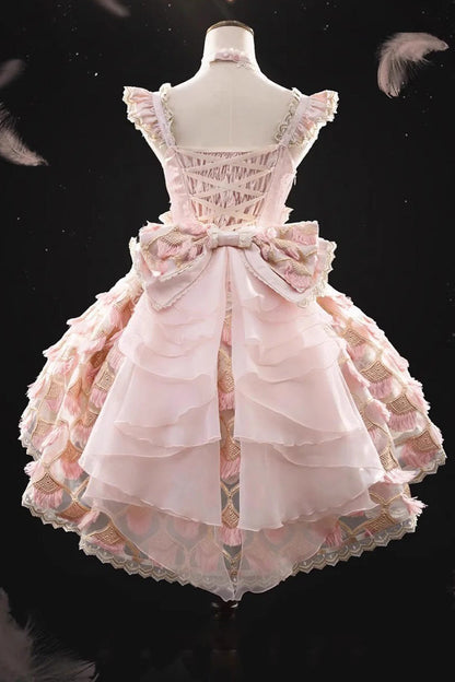 Lolita Jumper Skirt - Peacock Feather, Pink, Ruffled, Layered, Sweet Style - additional product view 9
