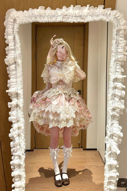 Lolita Jumper Skirt - Peacock Feather, Pink, Ruffled, Layered, Sweet Style - additional product view 11