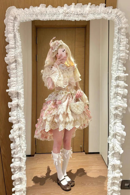 Lolita Jumper Skirt - Peacock Feather, Pink, Ruffled, Layered, Sweet Style - additional product view 12