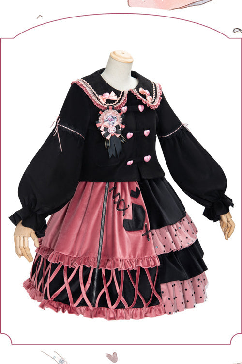 Lolita Jumper Skirt - Pink/black Vintage Stitching, 2 Colors, Sweet Style - additional product view 5
