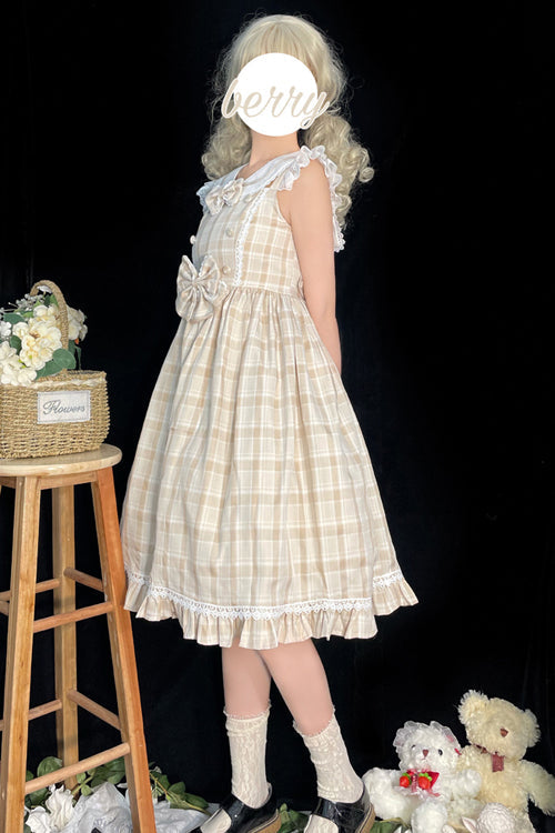 Lolita Jumper Skirt - Plaid Print With Fake Collar, 2 Colors, Plaid, High Waist - additional product view 4