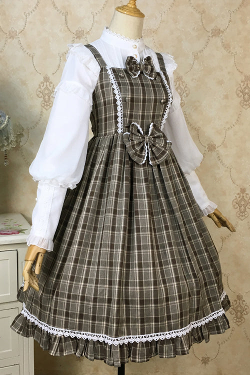 Lolita Jumper Skirt - Plaid Print With Fake Collar, 2 Colors, Plaid, High Waist - additional product view 5