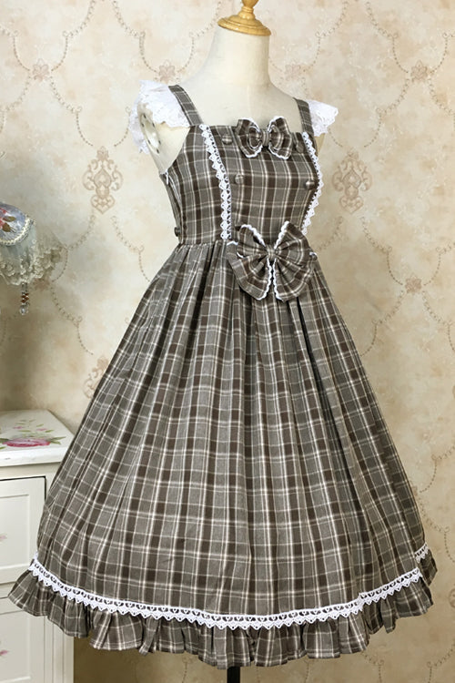 Lolita Jumper Skirt - Plaid Print With Fake Collar, 2 Colors, Plaid, High Waist - additional product view 7