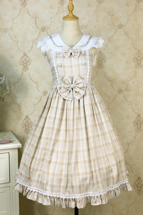 Lolita Jumper Skirt - Plaid Print With Fake Collar, 2 Colors, Plaid, High Waist - main product image