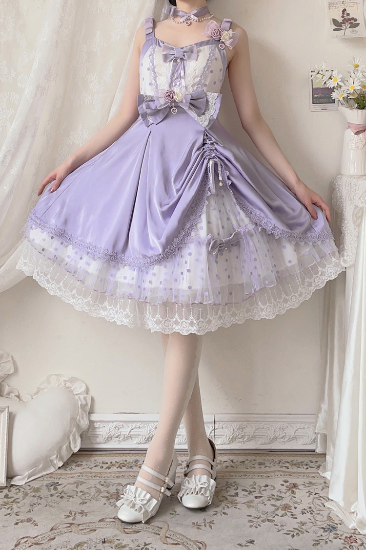 Lolita Jumper Skirt - Polka Waltz, Purple, Sweet Style, Bow Detail, Lace Trim - additional product view 3