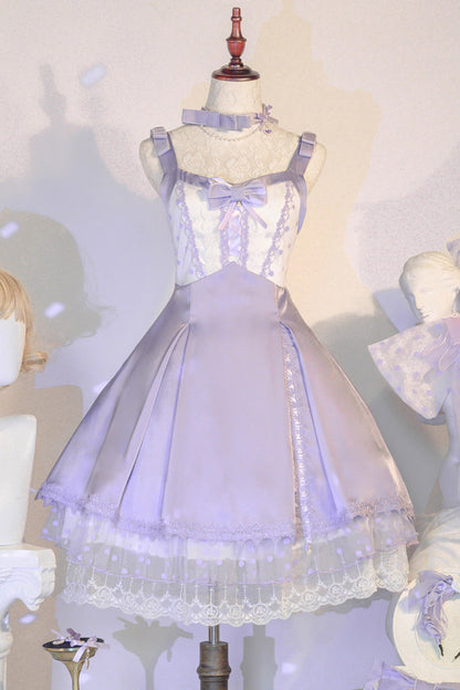 Lolita Jumper Skirt - Polka Waltz, Purple, Sweet Style, Bow Detail, Lace Trim - additional product view 4