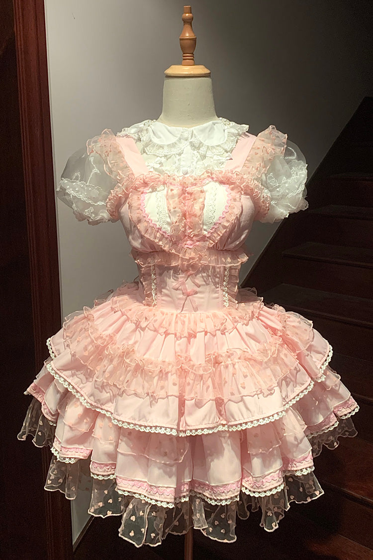 Lolita Jumper Skirt - Pray For Dopamine Multi-layer, Pink, Ruffled, Sweet Style, Lace Trim - additional product view 3
