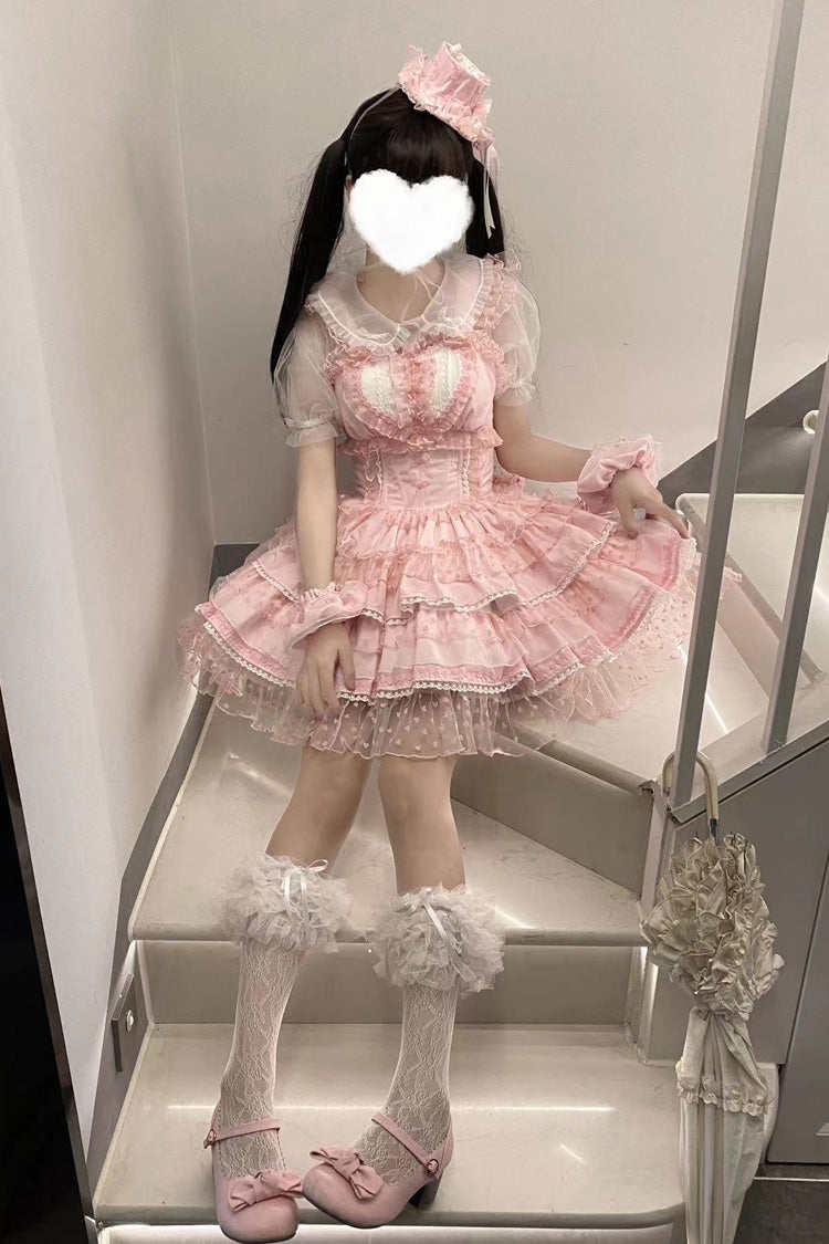 Lolita Jumper Skirt - Pray For Dopamine Multi-layer, Pink, Ruffled, Sweet Style, Lace Trim - additional product view 4