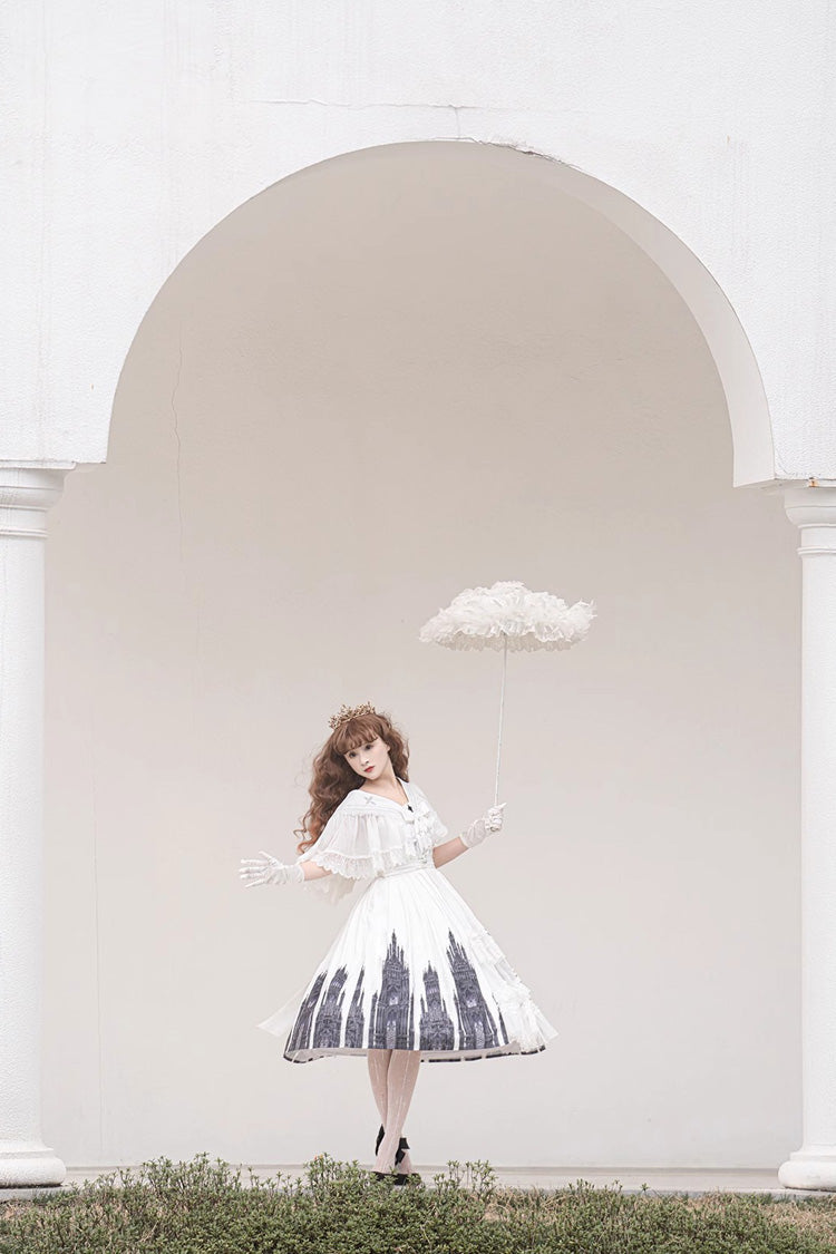Lolita Jumper Skirt - Print Lace Vintage Princess, White, Gothic Style, Lace Trim, Printed - additional product view 5