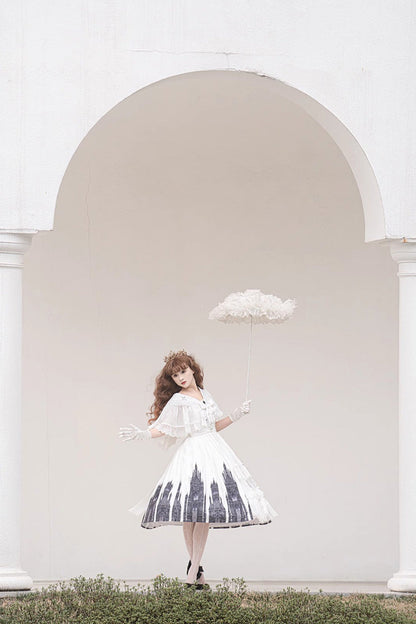 Lolita Jumper Skirt - Print Lace Vintage Princess, White, Gothic Style, Lace Trim, Printed - additional product view 5