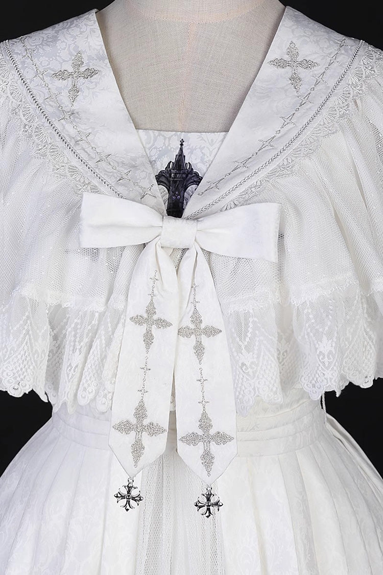 Lolita Jumper Skirt - Print Lace Vintage Princess, White, Gothic Style, Lace Trim, Printed - additional product view 8