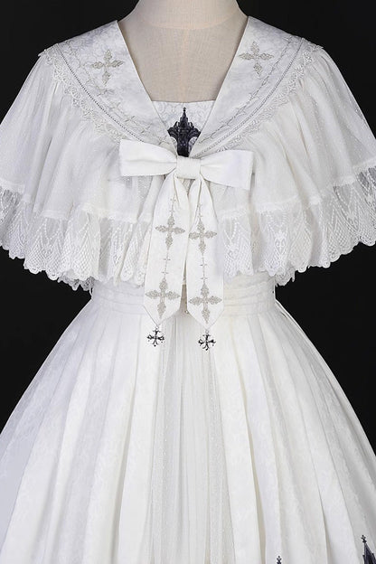 Lolita Jumper Skirt - Print Lace Vintage Princess, White, Gothic Style, Lace Trim, Printed - additional product view 9