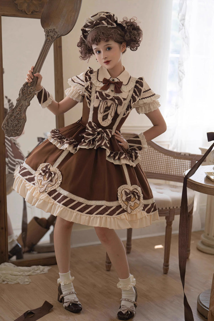 Lolita Jumper Skirt - Print Ruffle Bowknot Princess, Brown, Printed, Sweet Style - additional product view 3