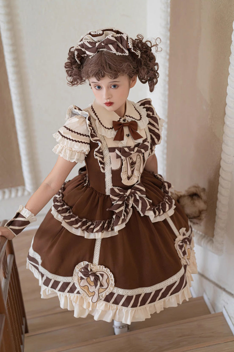 Lolita Jumper Skirt - Print Ruffle Bowknot Princess, Brown, Printed, Sweet Style - additional product view 6