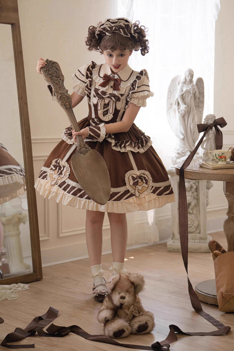 Lolita Jumper Skirt - Print Ruffle Bowknot Princess, Brown, Printed, Sweet Style - additional product view 9