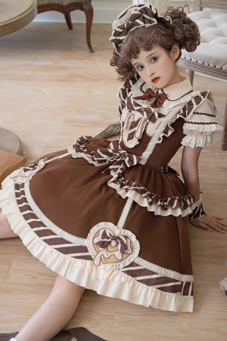 Lolita Jumper Skirt - Print Ruffle Bowknot Princess, Brown, Printed, Sweet Style - additional product view 10