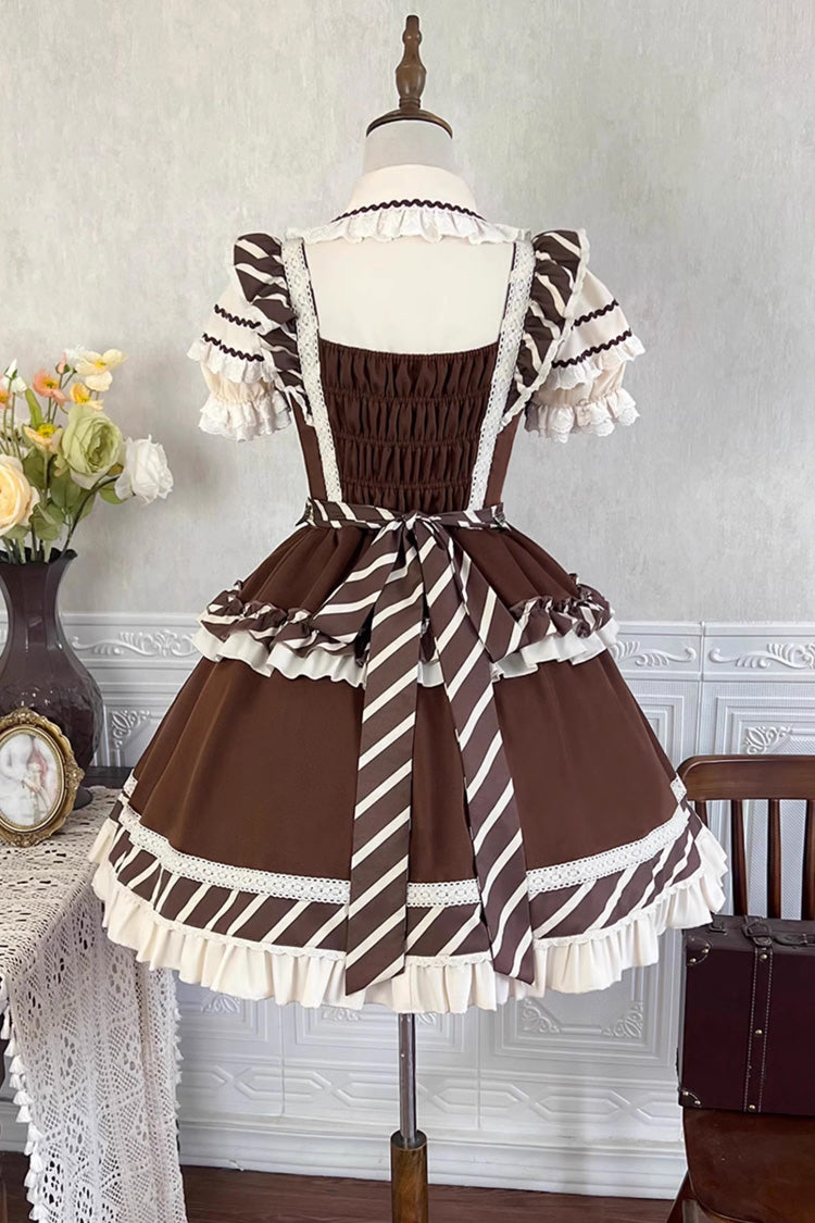 Lolita Jumper Skirt - Print Ruffle Bowknot Princess, Brown, Printed, Sweet Style - additional product view 12