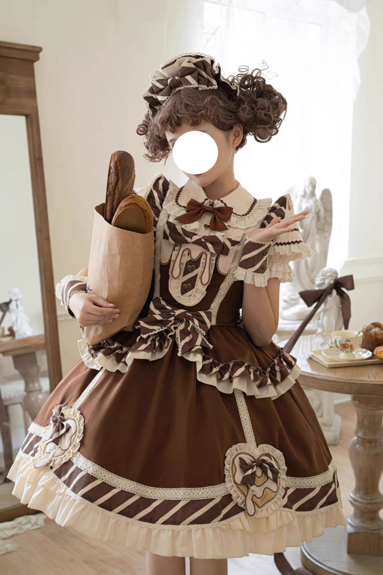 Lolita Jumper Skirt - Print Ruffle Bowknot Princess, Brown, Printed, Sweet Style - main product image