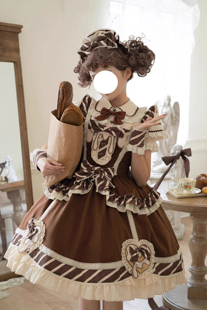 Lolita Jumper Skirt - Print Ruffle Bowknot Princess, Brown, Printed, Sweet Style - main product image
