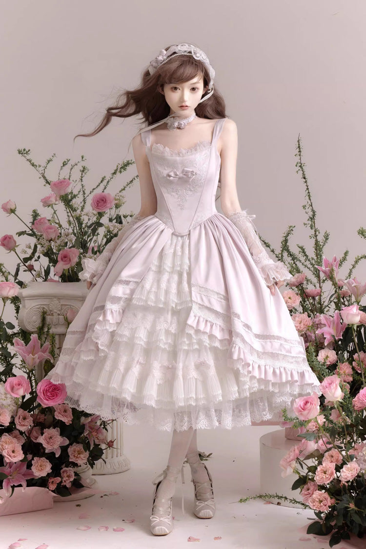 Lolita Jumper Skirt - Promise Of The Rose, Pink, Square Collar, Layered, Sweet Style - additional product view 2