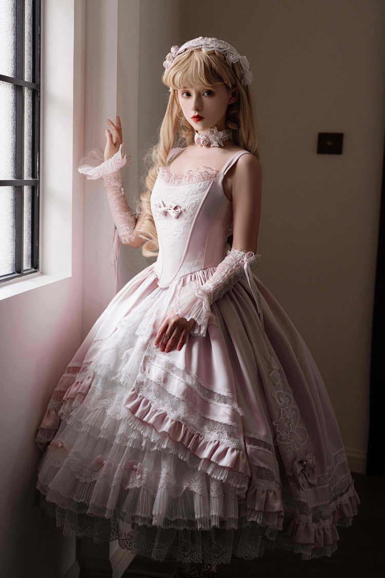 Lolita Jumper Skirt - Promise Of The Rose, Pink, Square Collar, Layered, Sweet Style - additional product view 3