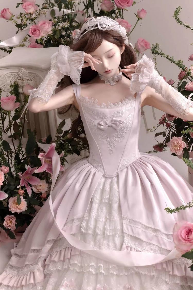 Lolita Jumper Skirt - Promise Of The Rose, Pink, Square Collar, Layered, Sweet Style - additional product view 4