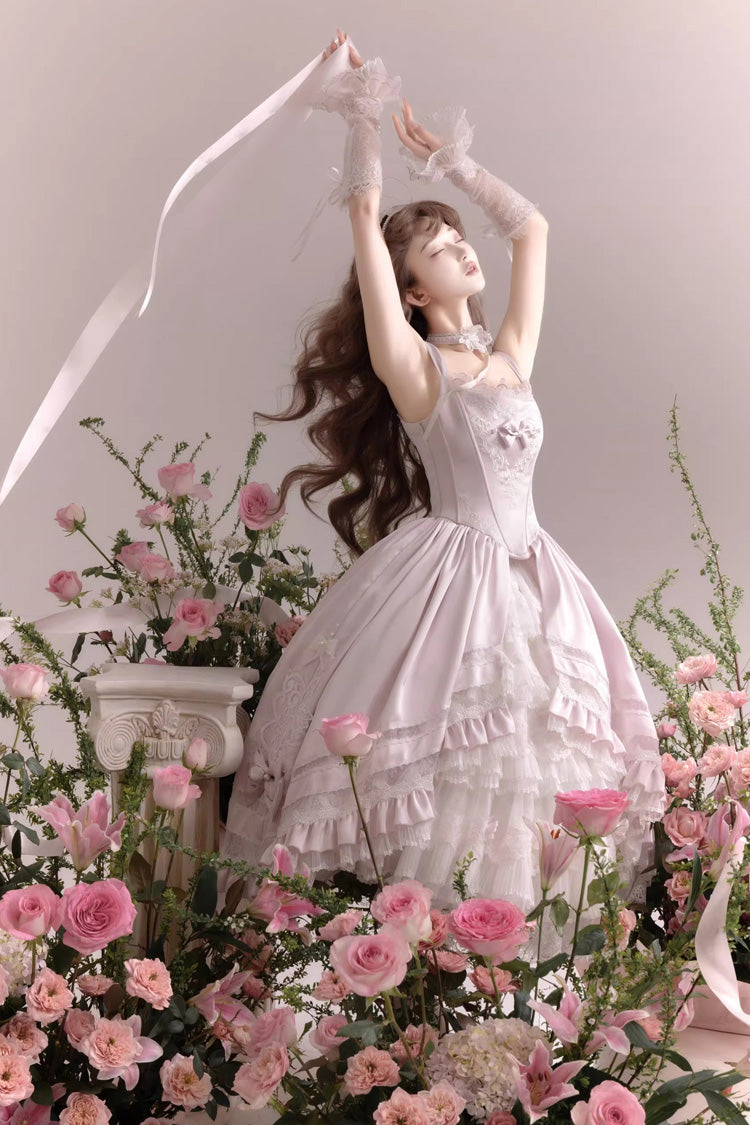 Lolita Jumper Skirt - Promise Of The Rose, Pink, Square Collar, Layered, Sweet Style - additional product view 5