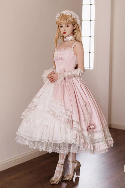 Lolita Jumper Skirt - Promise Of The Rose, Pink, Square Collar, Layered, Sweet Style - additional product view 6