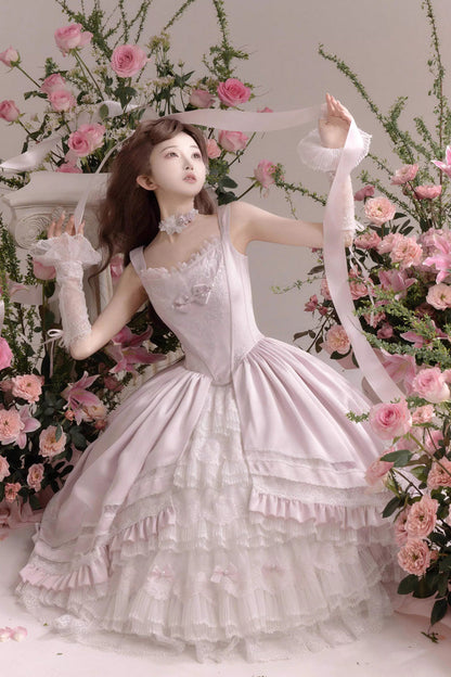 Lolita Jumper Skirt - Promise Of The Rose, Pink, Square Collar, Layered, Sweet Style - additional product view 10