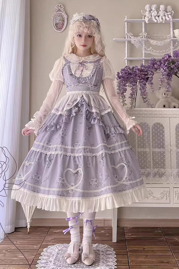 Lolita Jumper Skirt - Psalm Rose Doll Collar Print, 2 Colors, Sweet Style, Ruffled - additional product view 2