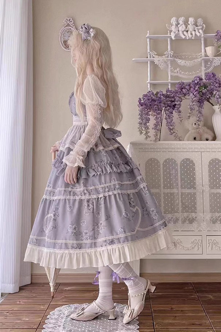 Lolita Jumper Skirt - Psalm Rose Doll Collar Print, 2 Colors, Sweet Style, Ruffled - additional product view 5