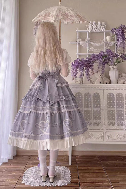 Lolita Jumper Skirt - Psalm Rose Doll Collar Print, 2 Colors, Sweet Style, Ruffled - additional product view 6