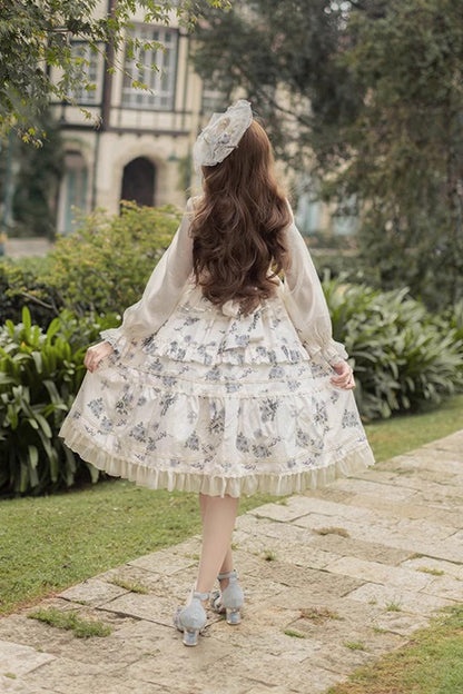 Lolita Jumper Skirt - Psalm Rose Doll Collar Print, 2 Colors, Sweet Style, Ruffled - additional product view 11