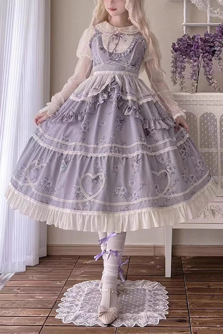 Lolita Jumper Skirt - Psalm Rose Doll Collar Print, 2 Colors, Sweet Style, Ruffled - main product image