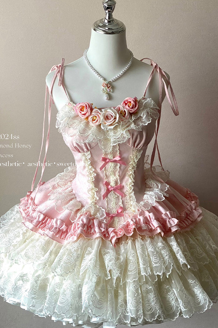 Lolita Jumper Skirt - Pure Dream Flower Love, Pink, Bow Detail, Lace Trim, Ruffled - additional product view 2