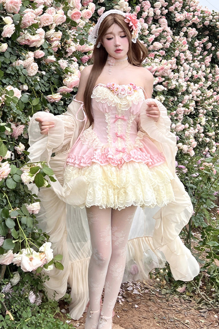 Lolita Jumper Skirt - Pure Dream Flower Love, Pink, Bow Detail, Lace Trim, Ruffled - additional product view 5