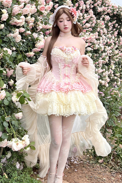Lolita Jumper Skirt - Pure Dream Flower Love, Pink, Bow Detail, Lace Trim, Ruffled - additional product view 5
