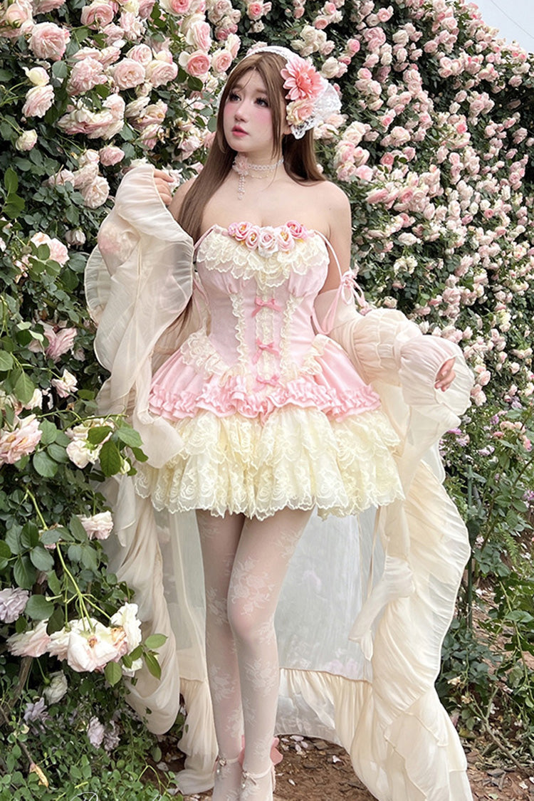 Lolita Jumper Skirt - Pure Dream Flower Love, Pink, Bow Detail, Lace Trim, Ruffled - additional product view 6