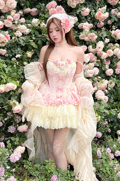 Lolita Jumper Skirt - Pure Dream Flower Love, Pink, Bow Detail, Lace Trim, Ruffled - additional product view 7