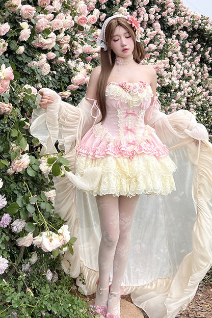 Lolita Jumper Skirt - Pure Dream Flower Love, Pink, Bow Detail, Lace Trim, Ruffled - additional product view 10