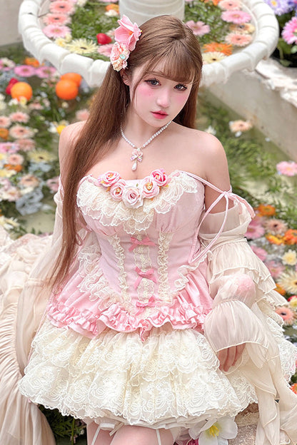 Lolita Jumper Skirt - Pure Dream Flower Love, Pink, Bow Detail, Lace Trim, Ruffled - additional product view 12