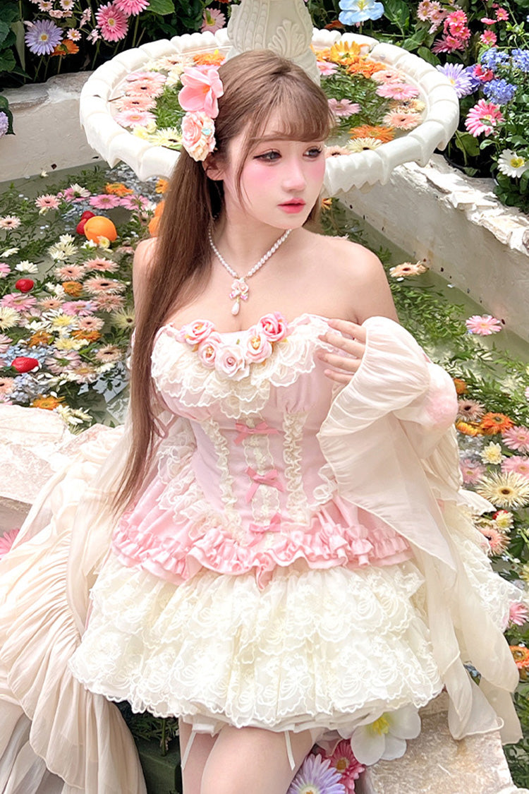 Lolita Jumper Skirt - Pure Dream Flower Love, Pink, Bow Detail, Lace Trim, Ruffled - additional product view 13