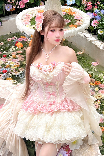 Lolita Jumper Skirt - Pure Dream Flower Love, Pink, Bow Detail, Lace Trim, Ruffled - additional product view 13