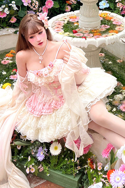 Lolita Jumper Skirt - Pure Dream Flower Love, Pink, Bow Detail, Lace Trim, Ruffled - additional product view 14