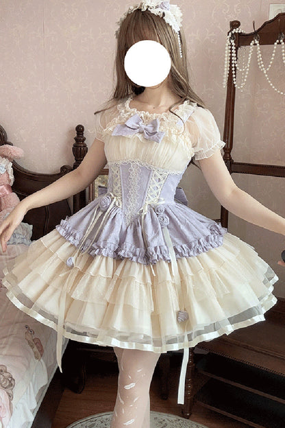 Lolita Jumper Skirt - Purple/ivory Dance Of Time, 2 Colors, Ballet-Inspired Style - additional product view 4